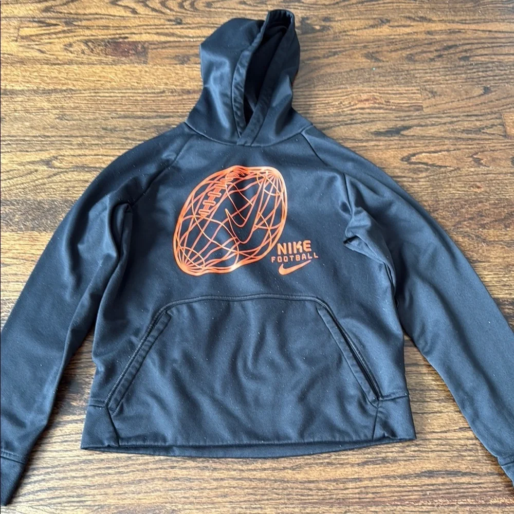 Nike Kids Black and Orange Football Hoodie youth size large USED